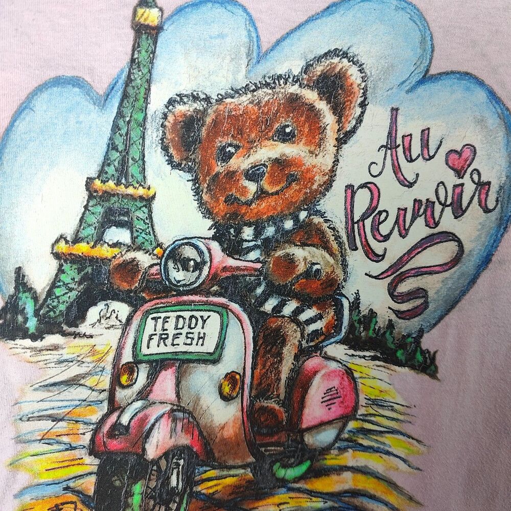♡ Teddy Fresh ♡ Au Revoir Pink T-Shirt Top *fair condition* - Picture 3 of 8
